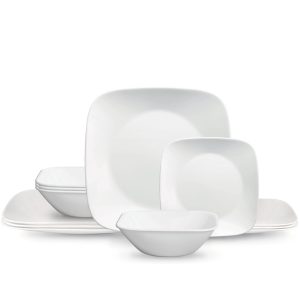 Corelle Square Pure White 12-piece Dinnerware Set with Appetizer Plates. Service for 4