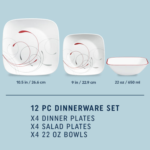 Corelle Square Splendor 12-piece Dinnerware Set. Service for 4 - Image 2