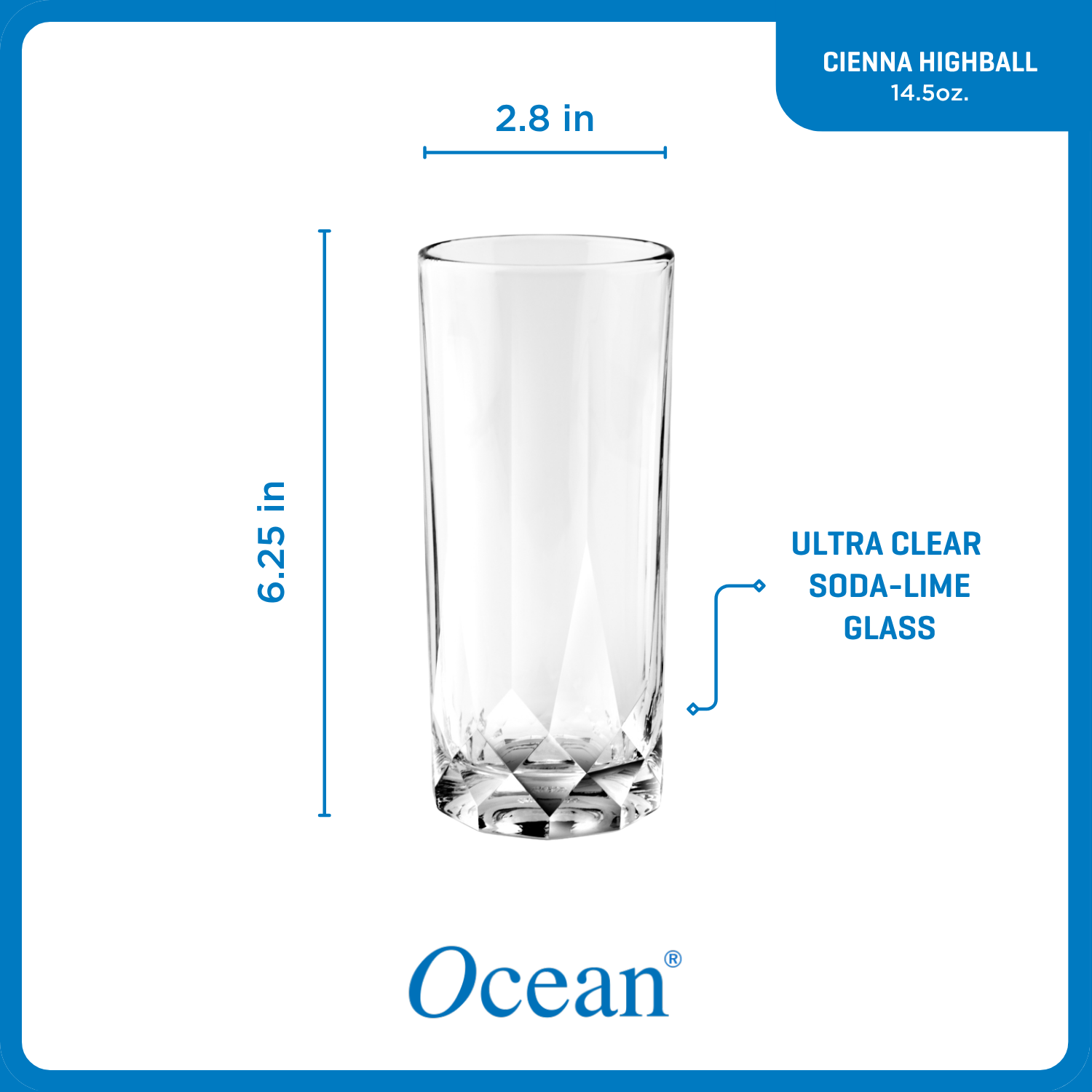 Ocean Glass Cienna Long Drink Glasses (4-Pieces). 14.5-ounce. dishwasher Safe - Image 3