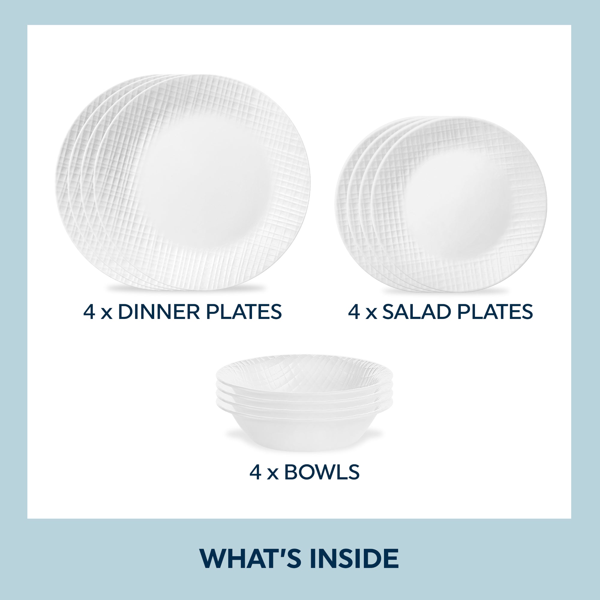 Corelle Linen Weave 12-piece Dinnerware Set. Service for4 - Image 2