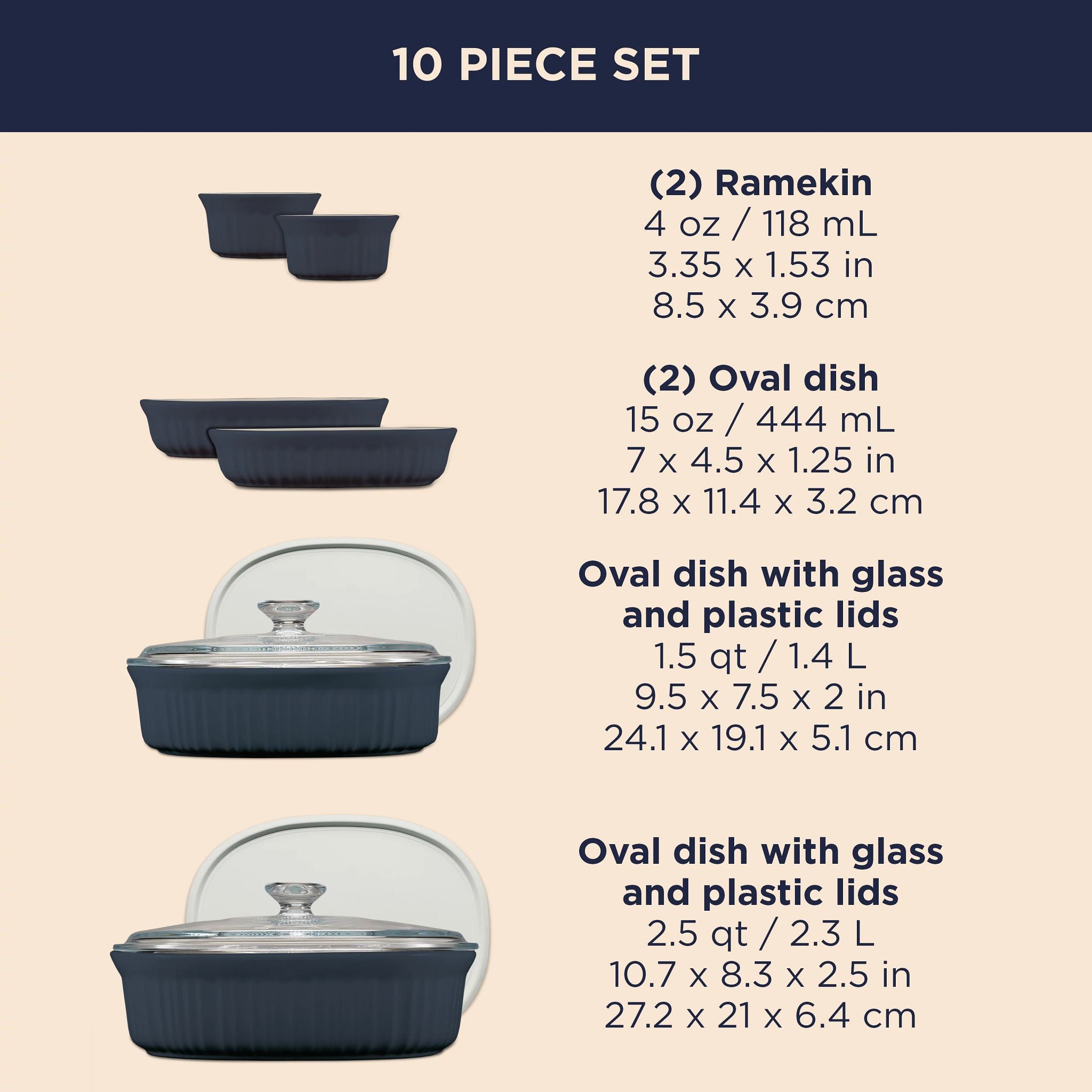 CorningWare French Colors 10-piece Oval Bakeware Set. Navy - Image 6