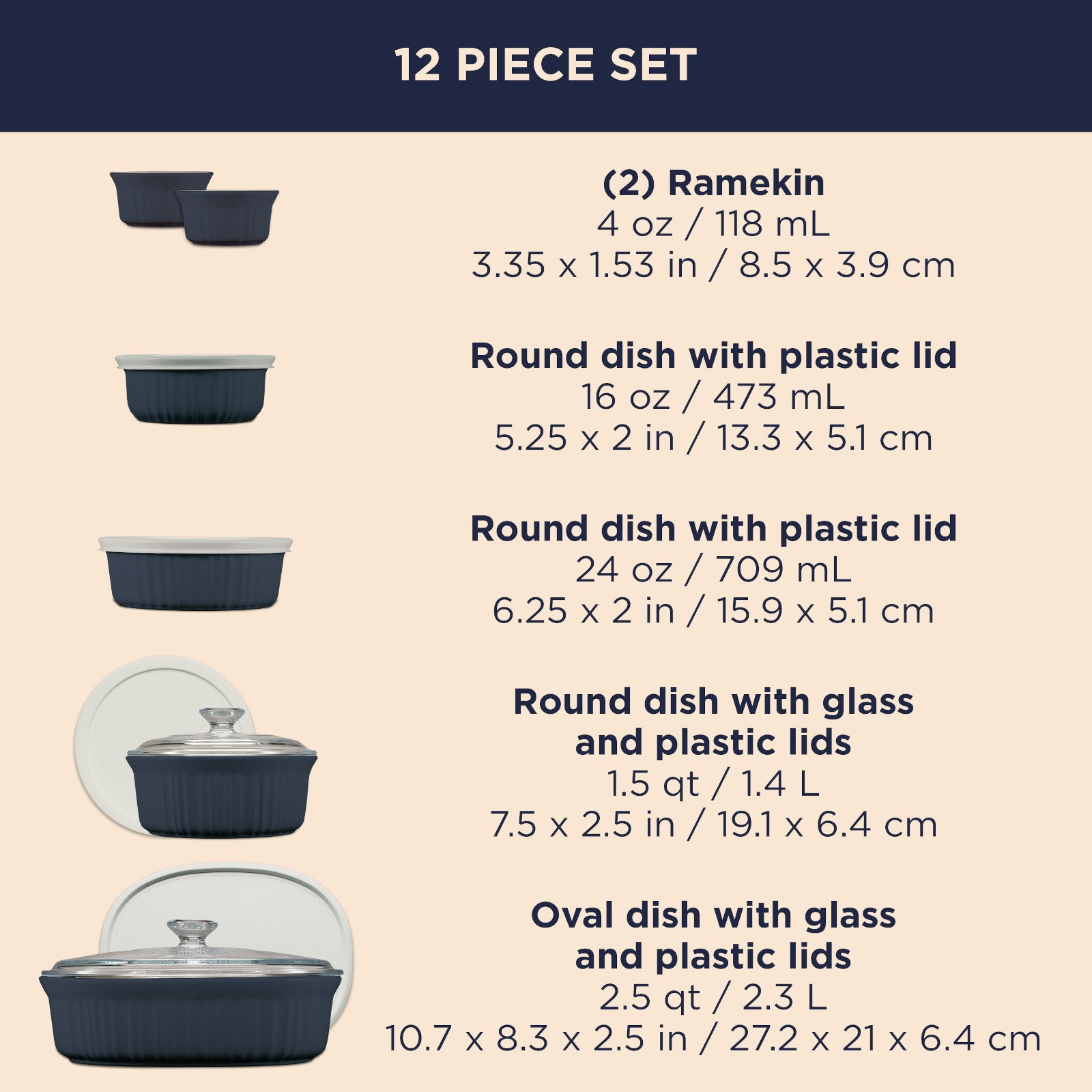 CorningWare French Colors 12-piece Oval Bakeware Set. Navy - Image 6