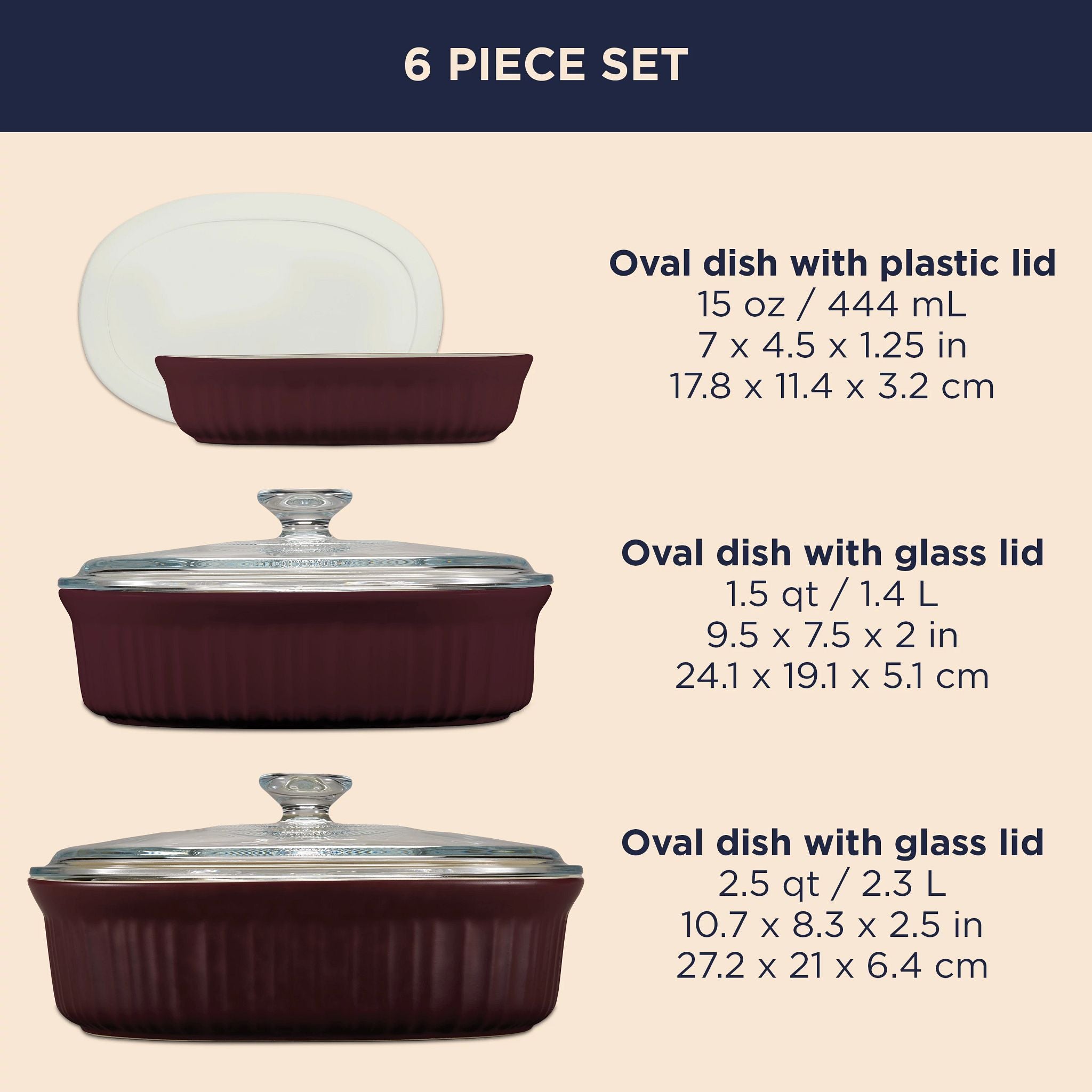 CorningWare French Colors 6-piece Bakeware Set. Cabernet - Image 5